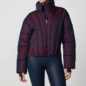 MPG Women's Burgundy Navy Short Puffer Jacket